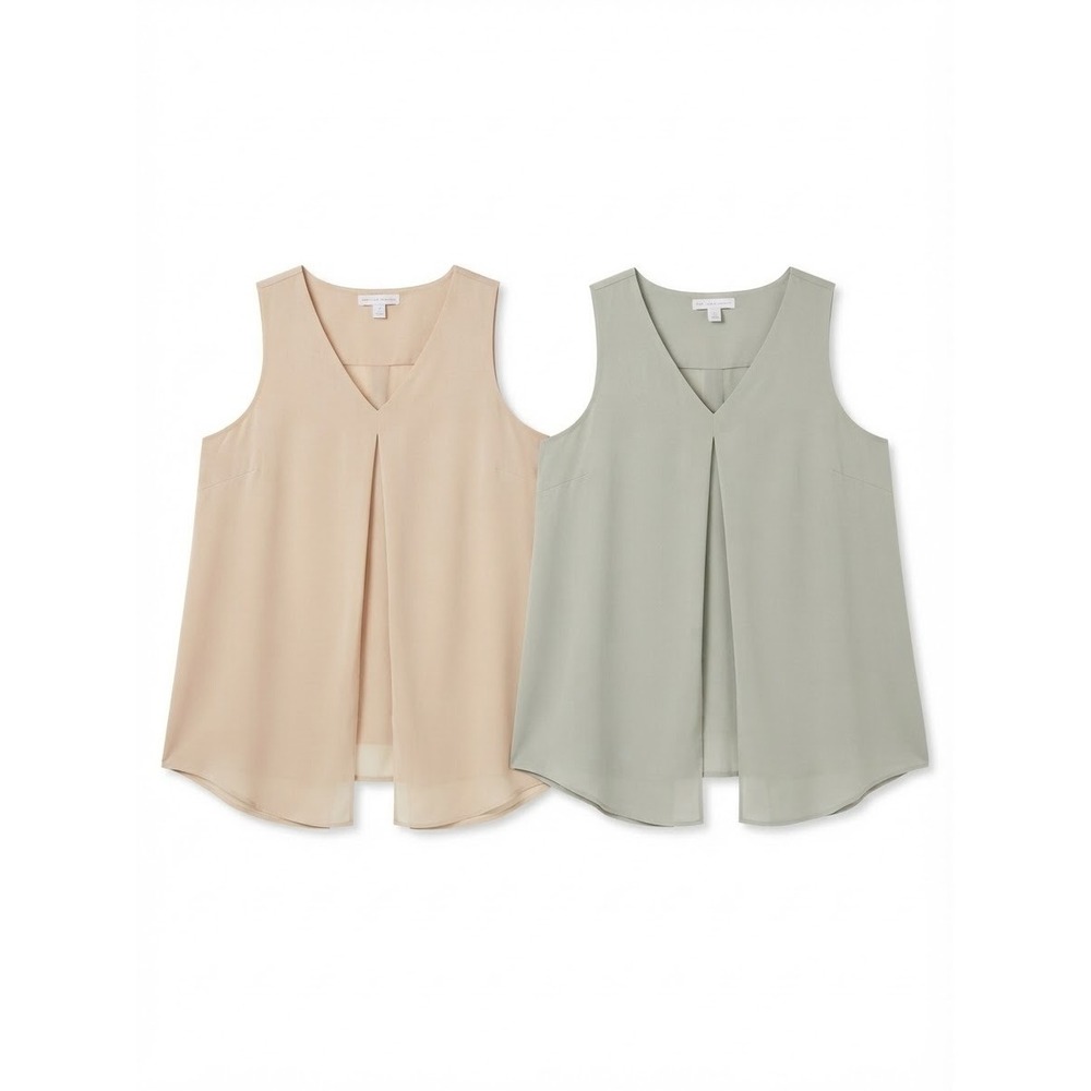 Tank Top Set Women M Pink Sage Green Pleated V-Neck Good